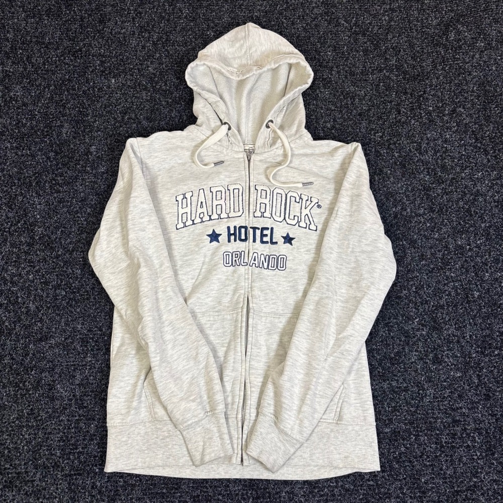 Hard Rock Hotel Orlando Full Zip Hoodie Gray Heather Embroidered Mens Medium